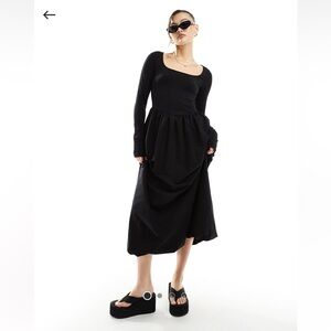 ASOS square neck long sleeve midi dress with bubble hem